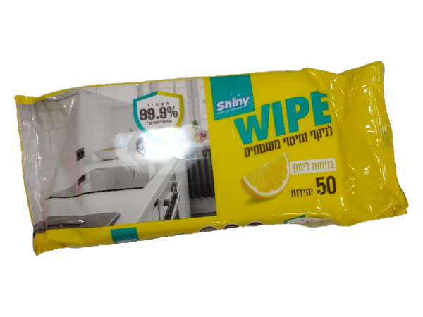 Shiny general cleaning & disinfecting lemon scent wipe, 50 ct