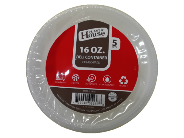 16 Oz Container W/Lids, 5 Pk