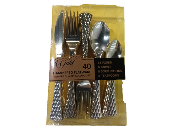 Gold Setting Gold Hammered Cutlery Combo, 40 Pk