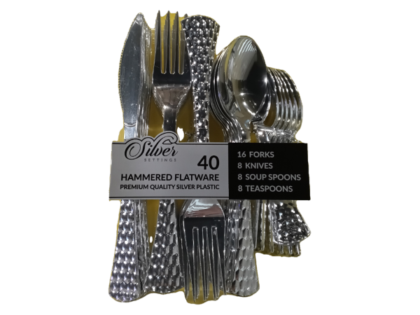 Silver Settings Hammered Silver Flatware Combo, 40 Ct