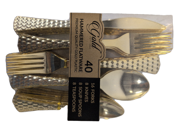 Gold Setting Gold Hammered Cutlery Combo, 40Pk