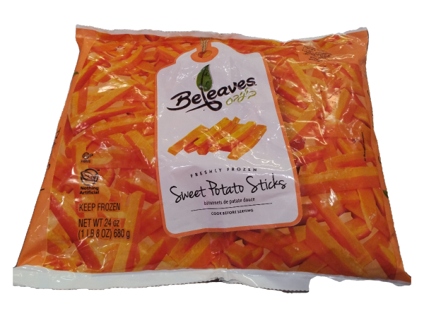 Frozen Sweet Potato Sticks 24oz Beleaves (P)