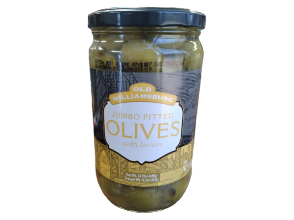 Old Williamsburg Jumbo Pitted Olives With Lemon, 23.98oz
